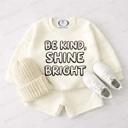 BE KIND SHINE BRIGHTベビークリームホワイトスウェットシャツ＆ショートパンツ2点セット - クリームホワイト - 3～4歳 - image 1