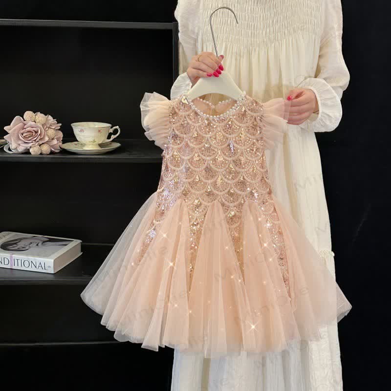 幼児用女の子用スパンコールメッシュフライングスリーブDress - image 3