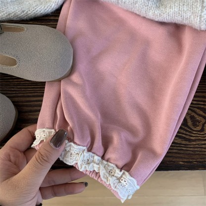 幼児用女の子用フラワーニットグレーセーター/レギンス - ピンクのレギンス - 12歳 - image 4