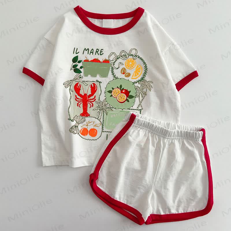 IL MAREベビーTシャツ＆ショートパンツ 2点セット - 白と赤 - 3～5歳 - image 1
