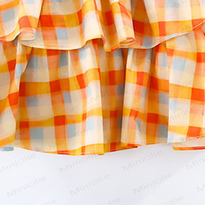 幼児用女の子向けコットンオレンジギンガムチェックノースリーブDress - image 6