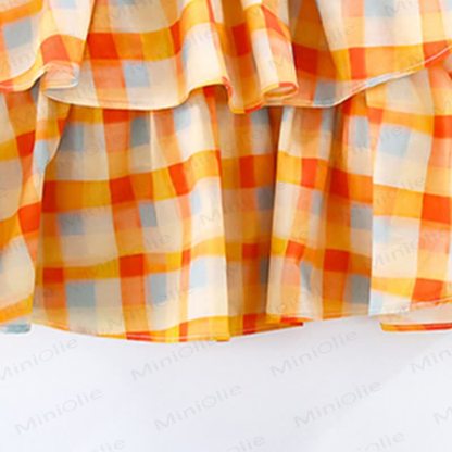 幼児用女の子向けコットンオレンジギンガムチェックノースリーブDress - image 6