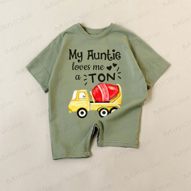 MY AUNTIE LOVES ME A TONベビーグリーン コンクリートミキサー柄ロンパース - 緑 - 18～24ヶ月 - image 1
