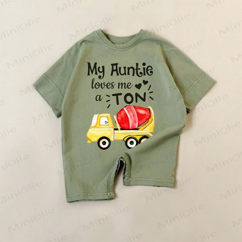 MY AUNTIE LOVES ME A TONベビーグリーン コンクリートミキサー柄ロンパース - 緑 - 18～24ヶ月 - image 1