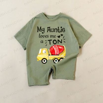 MY AUNTIE LOVES ME A TONベビーグリーン コンクリートミキサー柄ロンパース - 緑 - 18～24ヶ月 - image 1