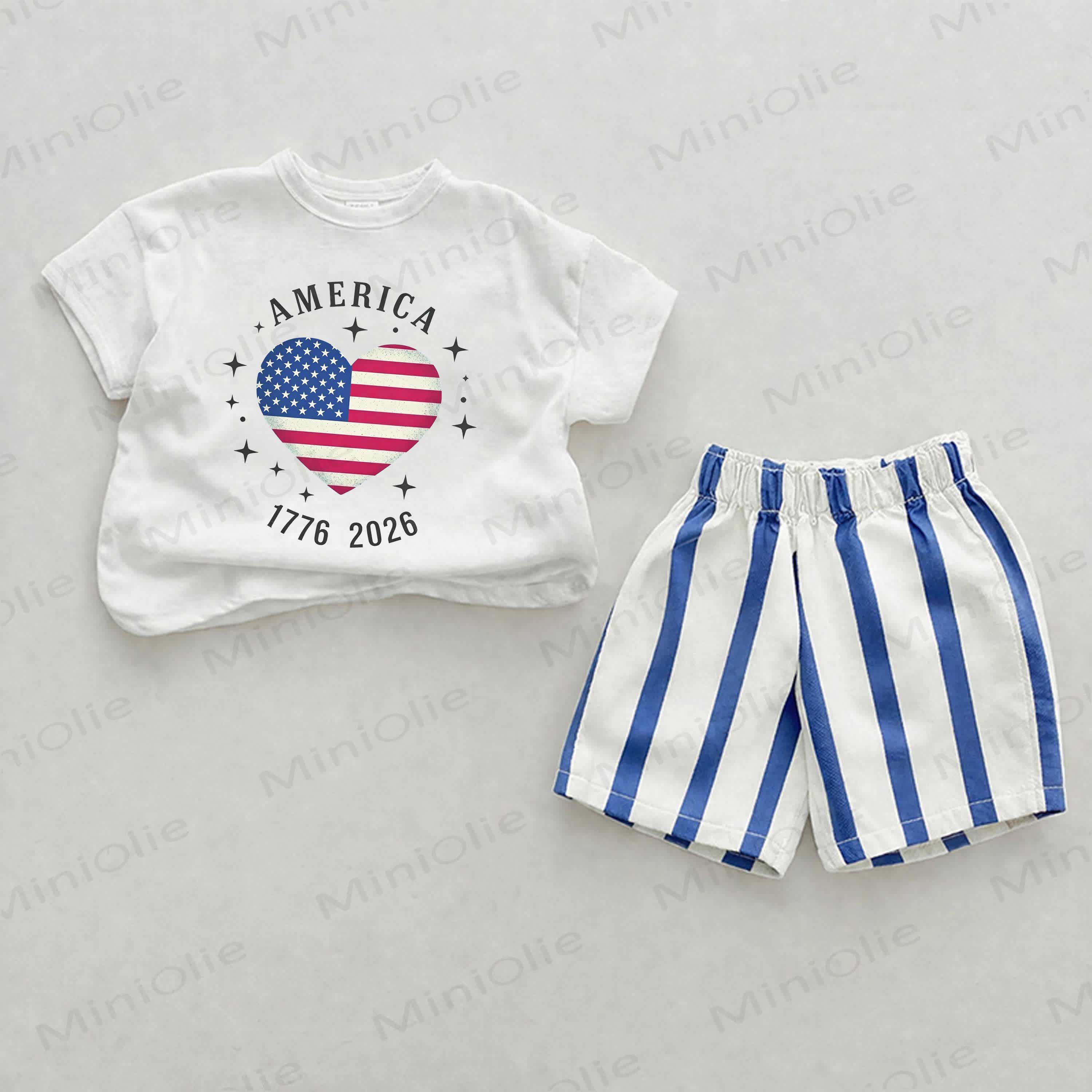 AMERICA 17762026用アメリカ国旗 ブルー 縦縞 2点セット - ホワイト＆ブルー - 2～3歳 - image 1