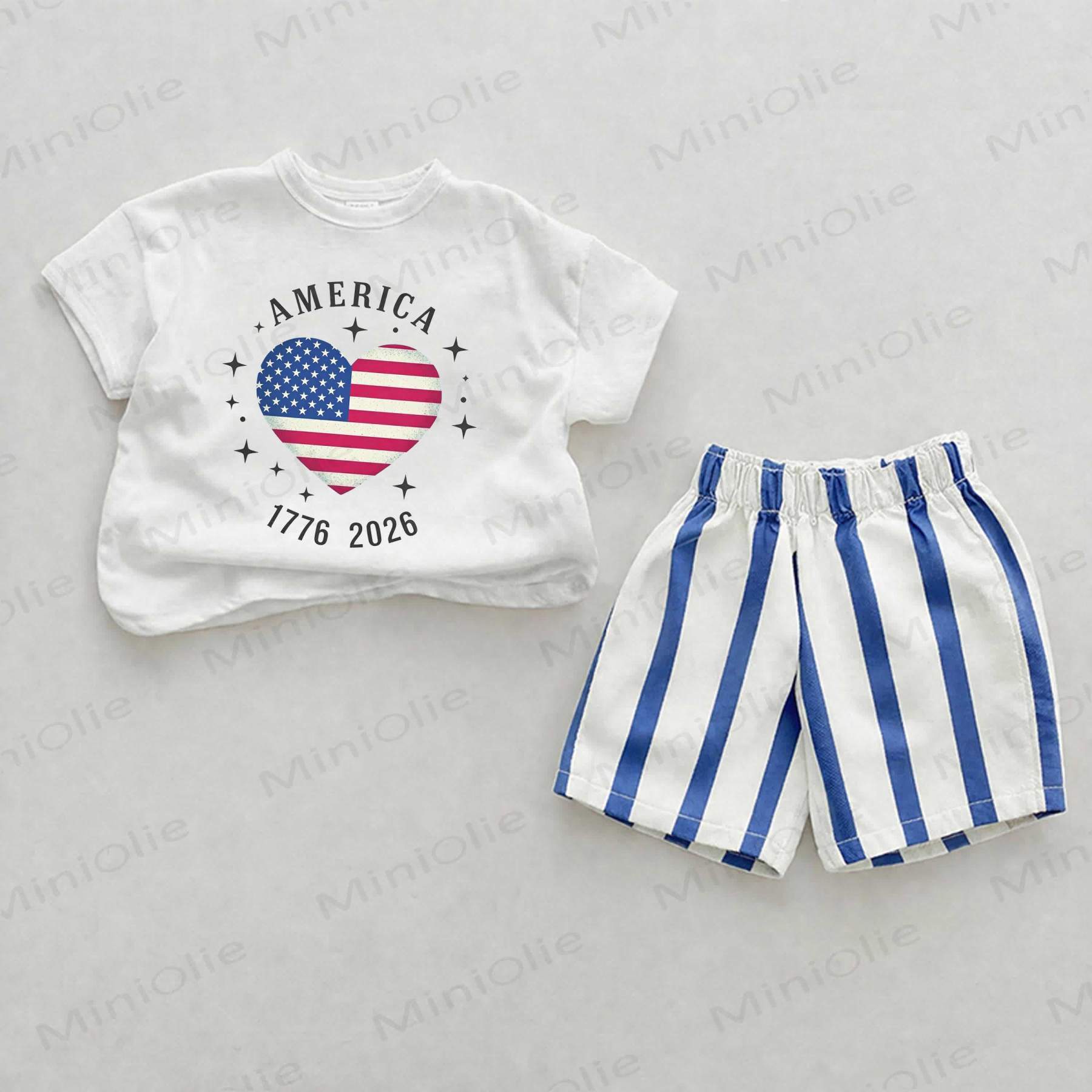 AMERICA 17762026用アメリカ国旗 ブルー 縦縞 2点セット - ホワイト＆ブルー - 2～3歳 - image 1