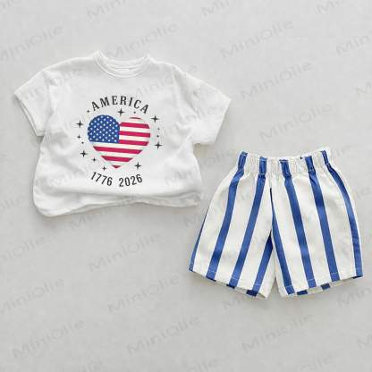 AMERICA 17762026用アメリカ国旗 ブルー 縦縞 2点セット - ホワイト＆ブルー - 2～3歳 - image 1