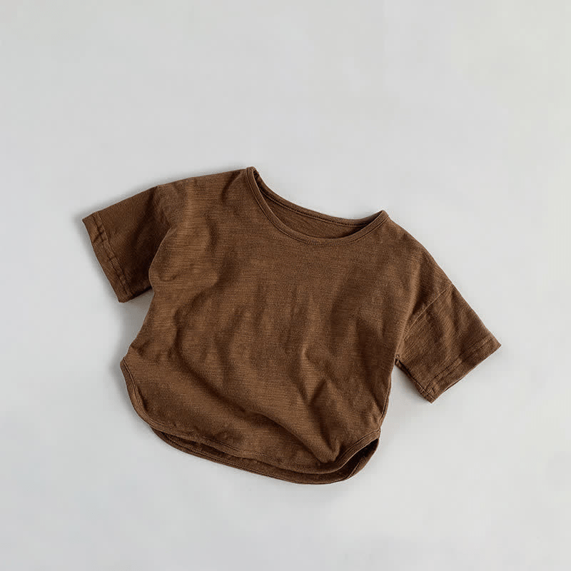 幼児男の子用レトロ無地Tシャツ - 茶色 - 7～9歳 - image 5