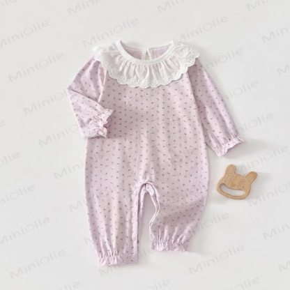 ベビー用レース襟コットンロンパース - ピンク - 18～24ヶ月 - image 4