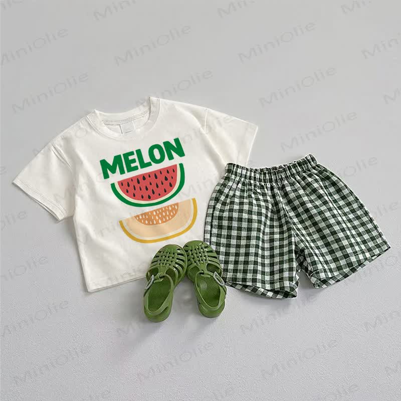 MELON柄ベビーTシャツ＆ショートパンツ 2点セット - ホワイト＆グリーン - 3～5歳 - image 1