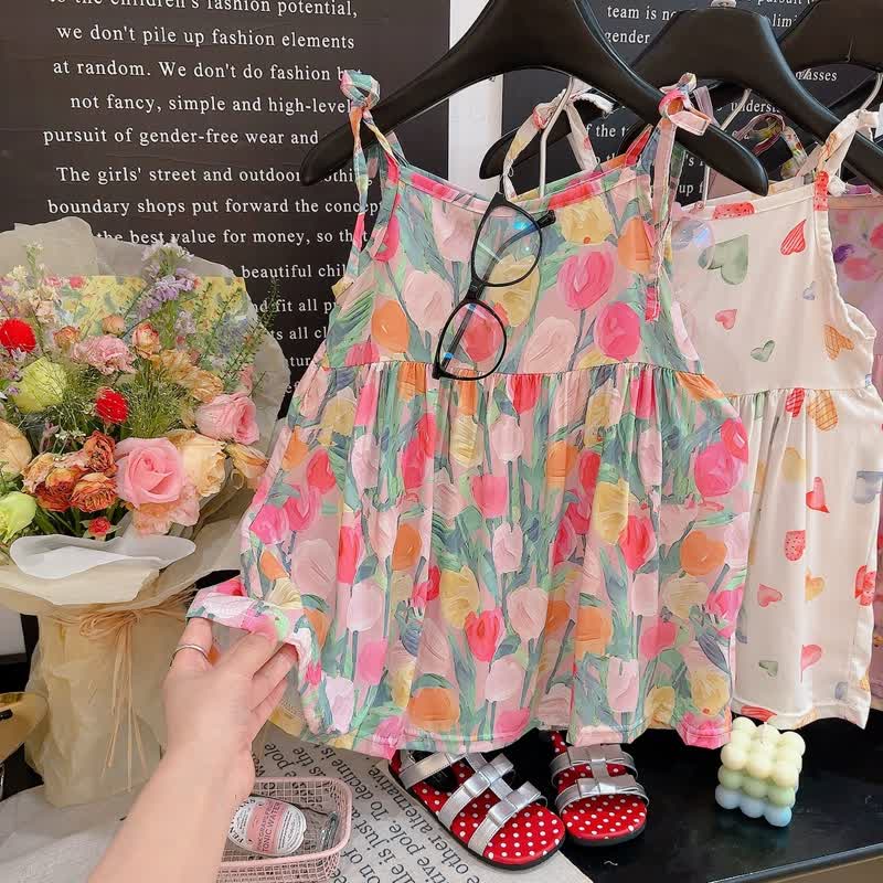 幼児用女の子向け花柄スパゲッティストラップDress - ピンクのチューリップ - 10-11歳 - image 6