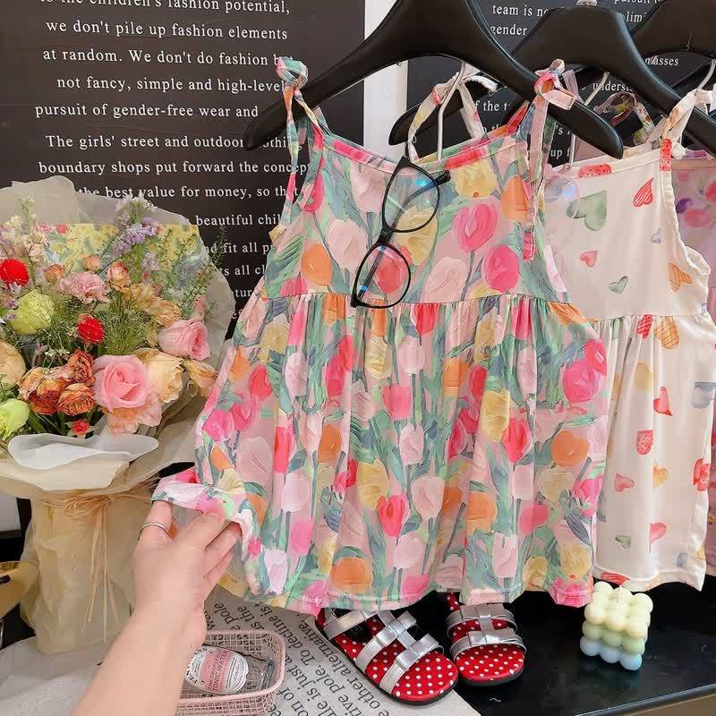 幼児用女の子向け花柄スパゲッティストラップDress - ピンクのチューリップ - 10-11歳 - image 6