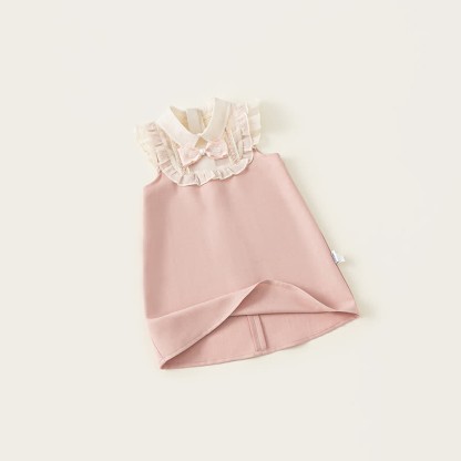 幼児用ピンクのリボン付きノースリーブエレガントドレス - image 3