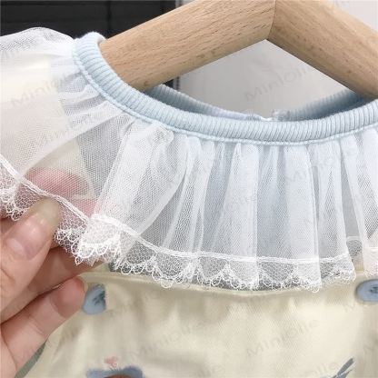 HAPPY幼児用女の子用リボンチェック柄ラブキャットベージュDress＆ブルートップス - image 6