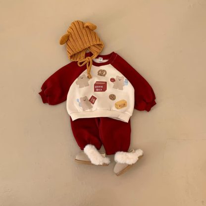 COOKIE BOX幼児用 ベア フリース裏地 2点セット - 赤 - 8歳 - image 4