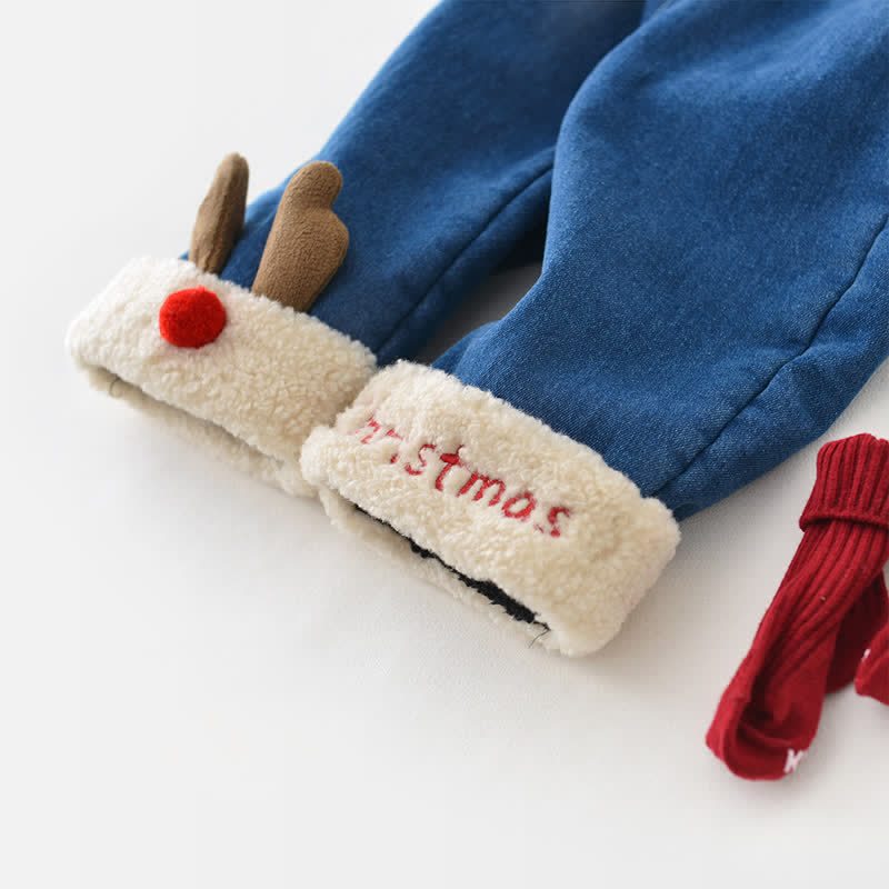CHRISTMASベビー デニム ディアフリース 裏地パンツ - image 8