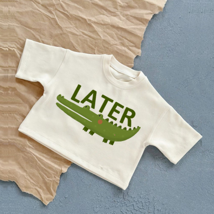 LATERベビーワニ柄サマーカジュアルTシャツ - 白 - 2～3歳 - image 1