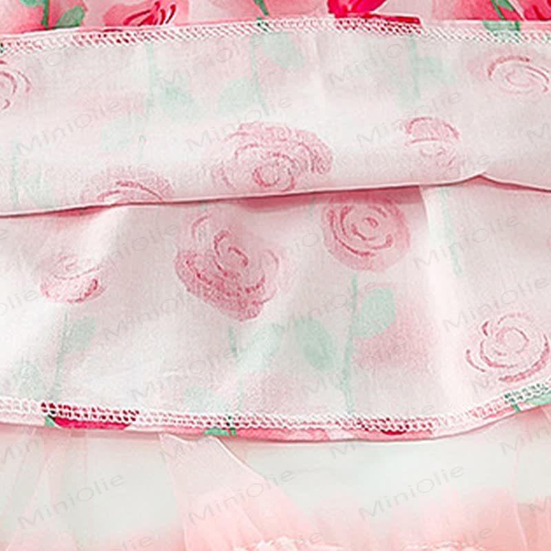 幼児用女の子向けピンク花柄リボンチュールノースリーブDress - image 5