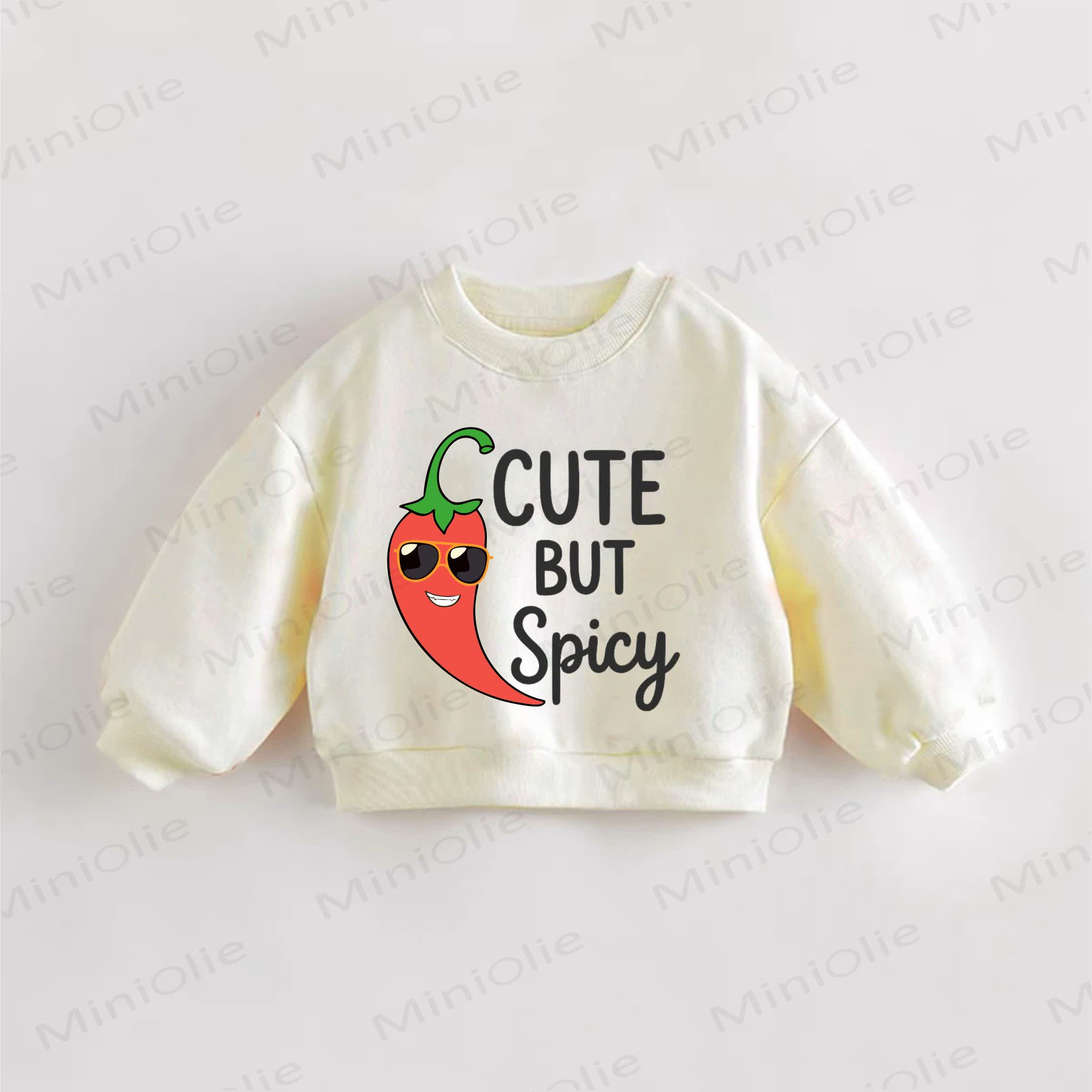 CUTE BUT SPICY幼児用チリプリントスウェットシャツ - クリーム - 3～5歳 - image 1