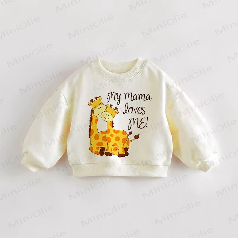 MY MAMA LOVES ME！ 赤ちゃん幼児用キリン柄スウェットシャツ - クリーム - 3～5歳 - image 1