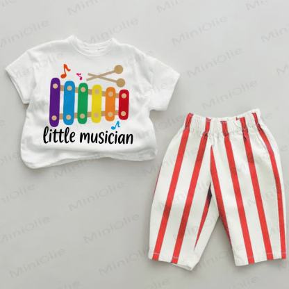 LITTLE MUSICIANベビー木琴 プリント 赤 縦縞 2点セット - 白と赤 - 2～3歳 - image 1