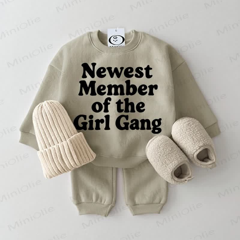NEWEST MEMBER OF THE GIRL GANGベビースウェットシャツ 2点セット - グレーグリーン - 2～3歳 - image 5