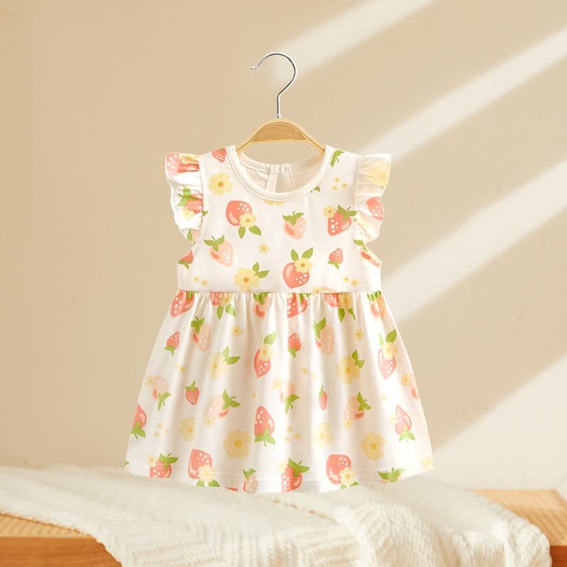 幼児用ベビーガールズプリントフリル袖サマーDress - ホワイトストロベリー - 4～5歳 - image 3