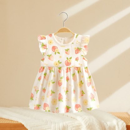 幼児用ベビーガールズプリントフリル袖サマーDress - ホワイトストロベリー - 4～5歳 - image 3