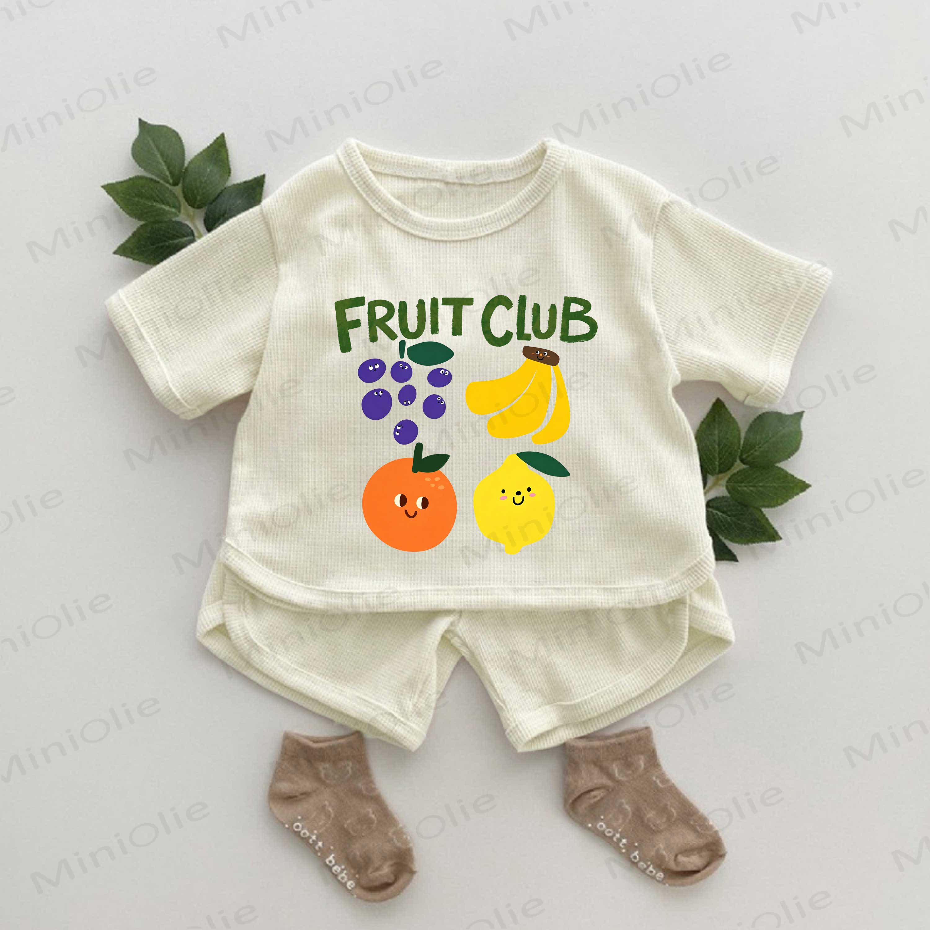 FRUIT CLUBベビーフルーツ柄ワッフル 2点セット - アプリコット - 2～3歳 - image 1