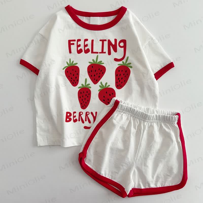 FEELING BERRYベビーTシャツ＆ショートパンツ 2点セット - 白と赤 - 3～5歳 - image 1