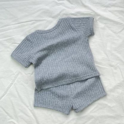 ベビー・幼児用無地リブ編みTシャツ＆ショートパンツ2点セット - image 6