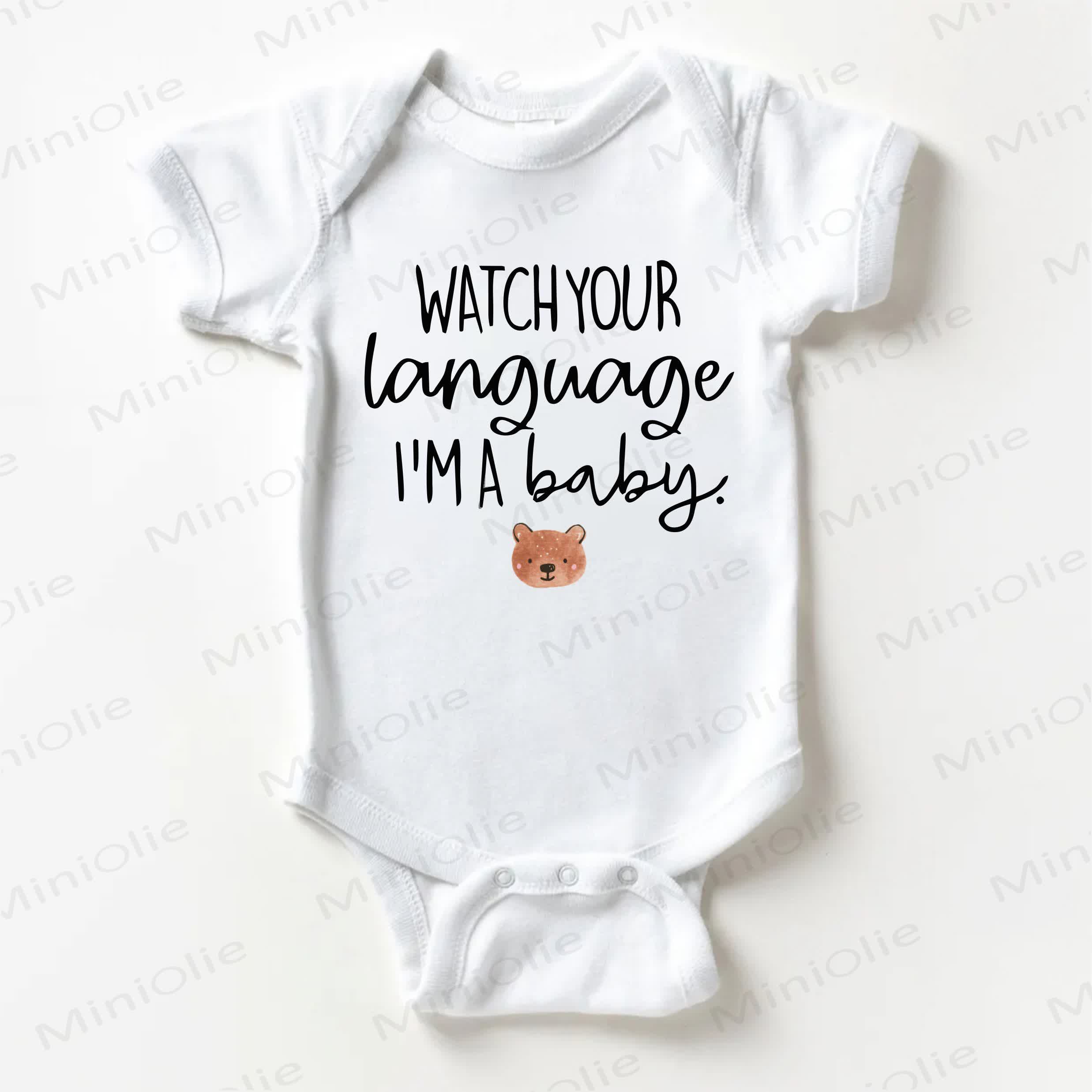 WATCH YOUR LANGUAGE I'M A BABY！クマ柄の白いボディスーツ - 白 - 18～24ヶ月 - image 1