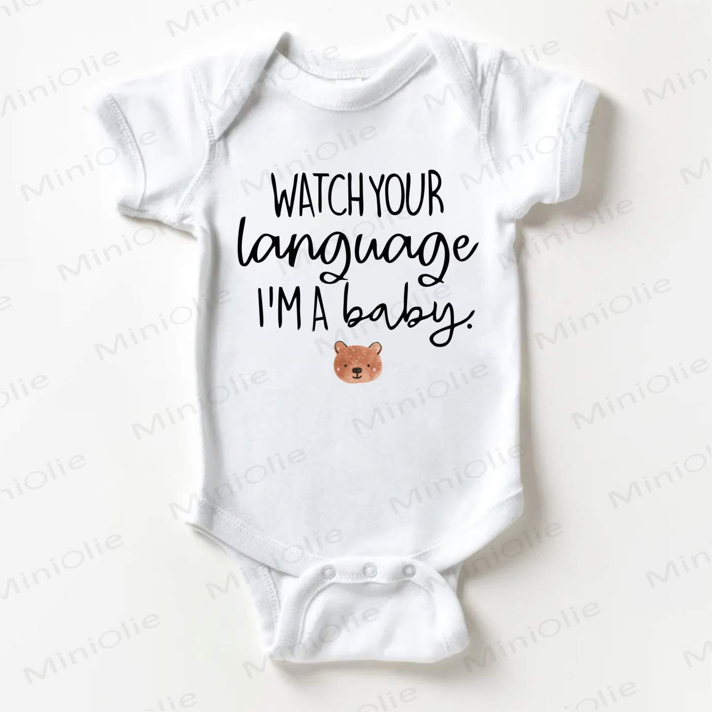 WATCH YOUR LANGUAGE I'M A BABY！クマ柄の白いボディスーツ - 白 - 18～24ヶ月 - image 1