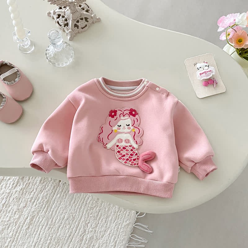 女の子用マーメイドフラワーキルティングピンクスウェットシャツ/ストライプレギンス - ピンクのスウェットシャツ - 5～7歳 - image 2