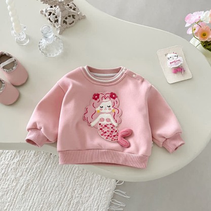 女の子用マーメイドフラワーキルティングピンクスウェットシャツ/ストライプレギンス - ピンクのスウェットシャツ - 5～7歳 - image 2