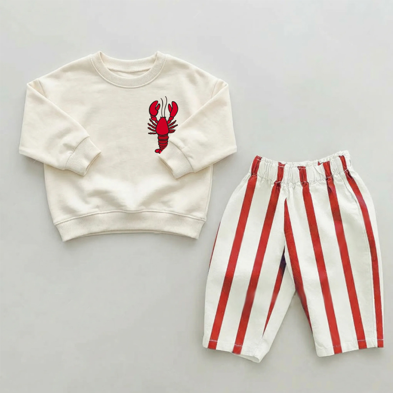 ベビー幼児用ロブスター柄赤ストライプパンツ2点セット - ベージュ＆レッド - 2～3歳 - image 1