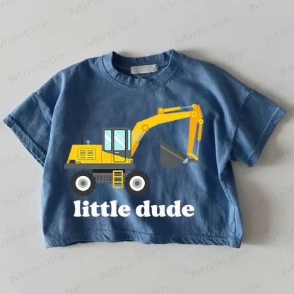 LITTLE DUDEベビーショベルカー柄 ブルーTシャツ - 青 - 18～24ヶ月 - image 1
