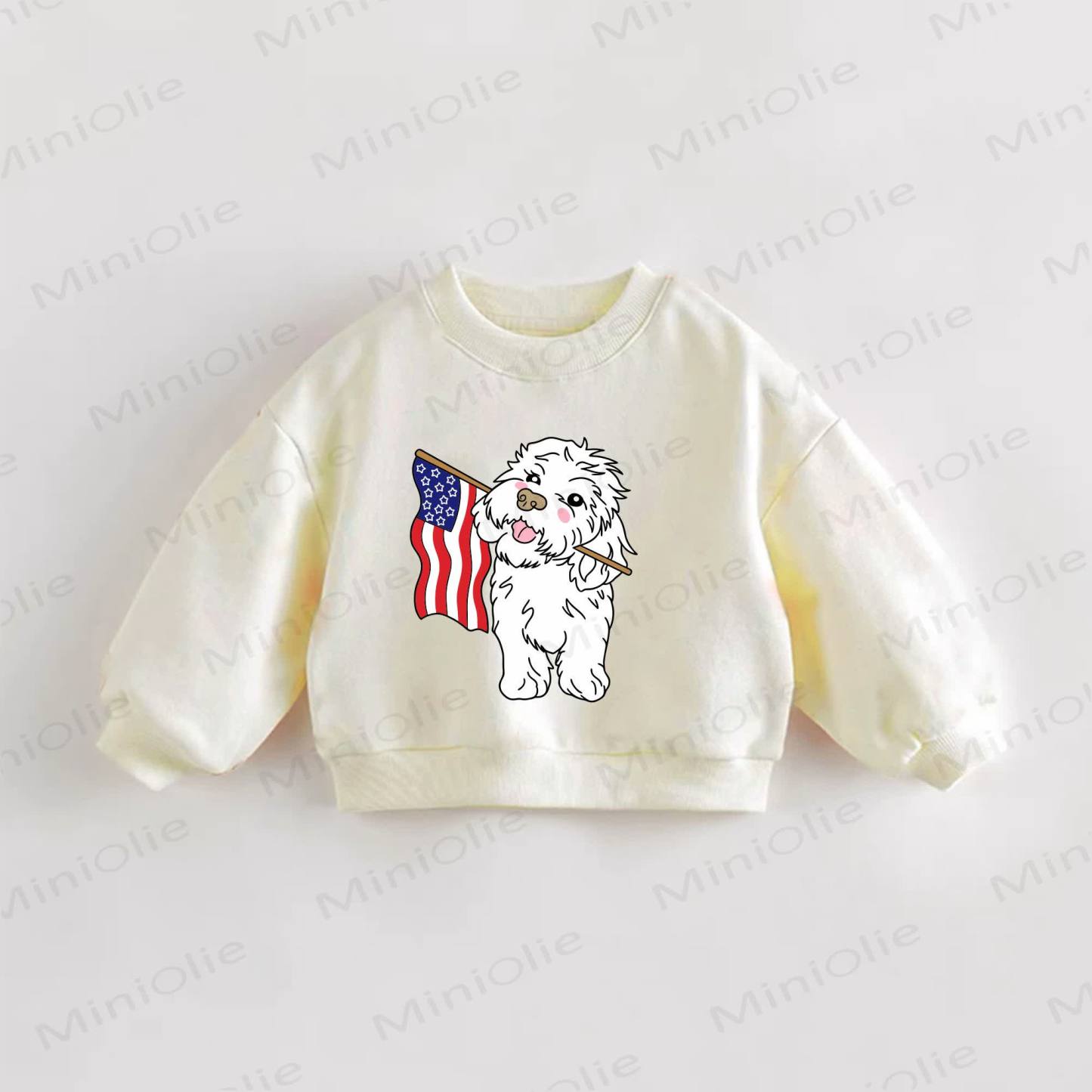 ベビー幼児用アメリカ国旗犬柄スウェットシャツ - クリーム - 3～5歳 - image 1