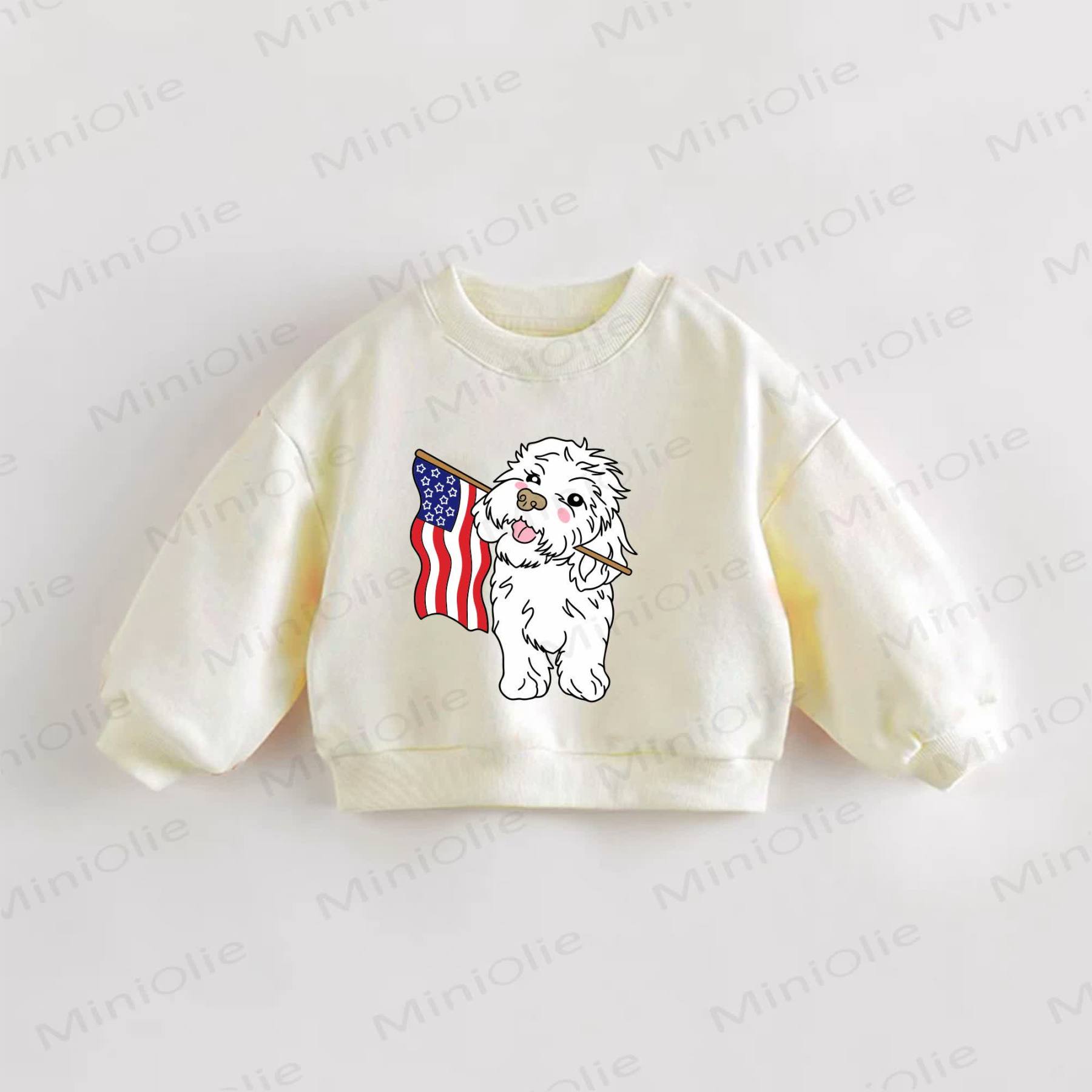 ベビー幼児用アメリカ国旗犬柄スウェットシャツ - クリーム - 3～5歳 - image 1