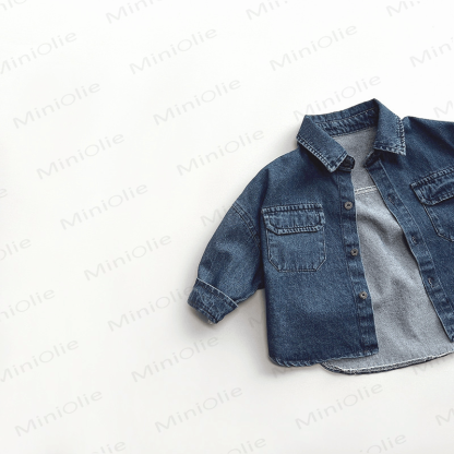 幼児用無地ラペルデニムジャケット - image 5
