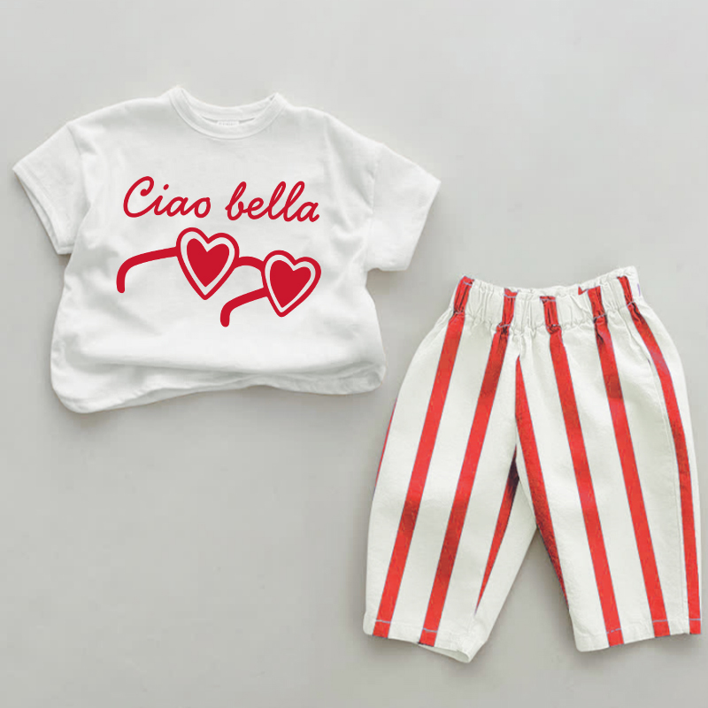 CIAO BELLAベビーサングラス レッド 縦ストライプ 2点セット - 白と赤 - 2～3歳 - image 1