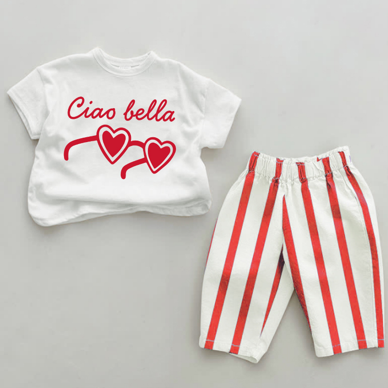 CIAO BELLAベビーサングラス レッド 縦ストライプ 2点セット - 白と赤 - 2～3歳 - image 1
