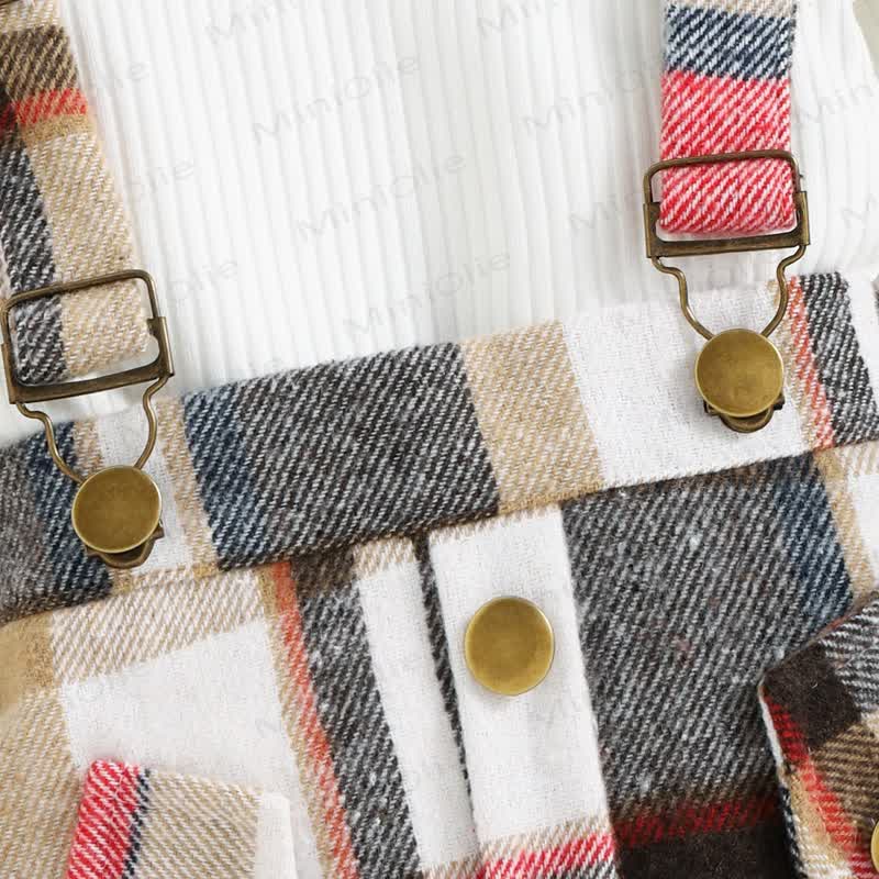 ベビー ブラック ホワイト チェック柄 サスペンダースカート 2ピースセット - image 11