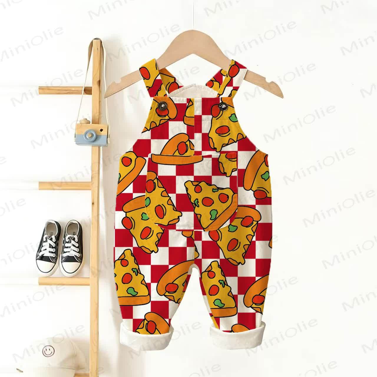 ベビー・幼児用ピザ柄チェック柄オーバーオール - 白 - 3～5歳 - image 1