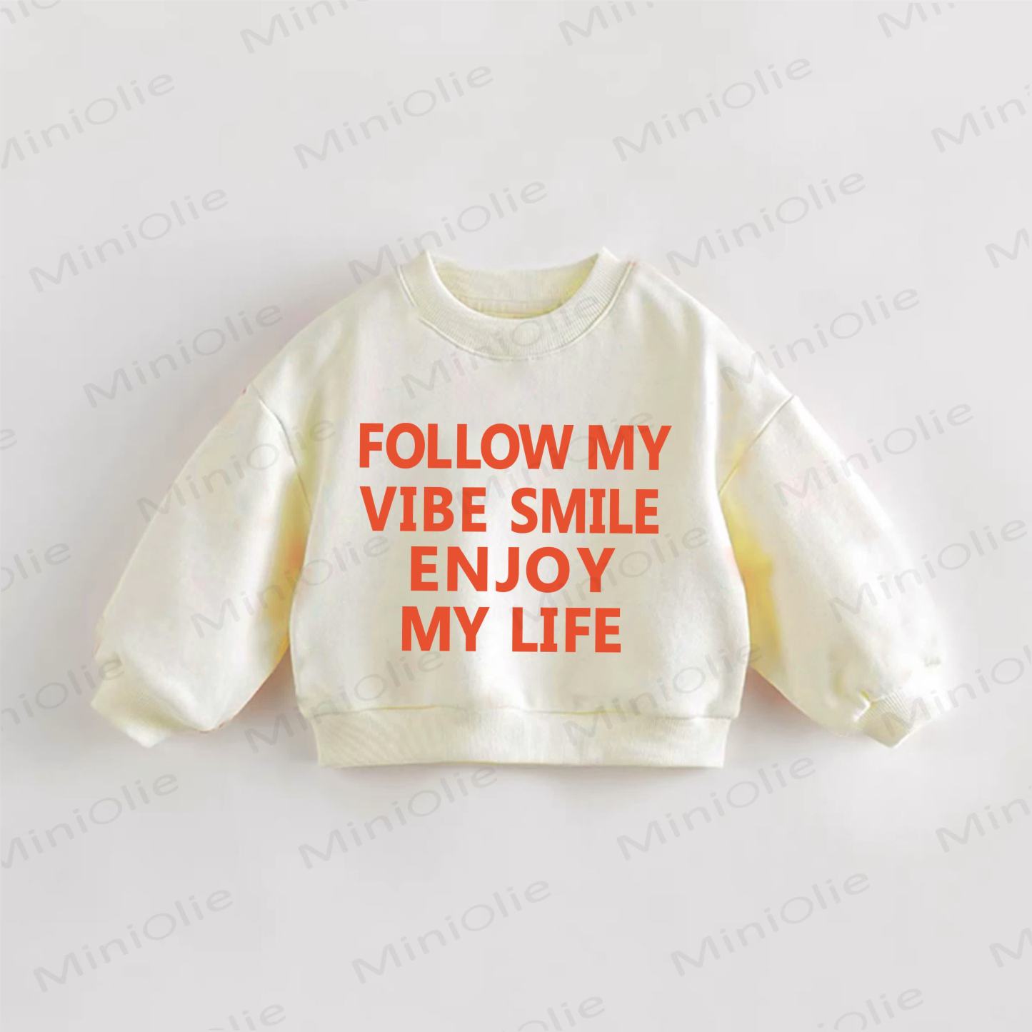 FOLLOW MY VIBE SMILE ENJOY MY LIFE。ベビー幼児用クリームスウェットシャツ - クリーム - 3～5歳 - image 1