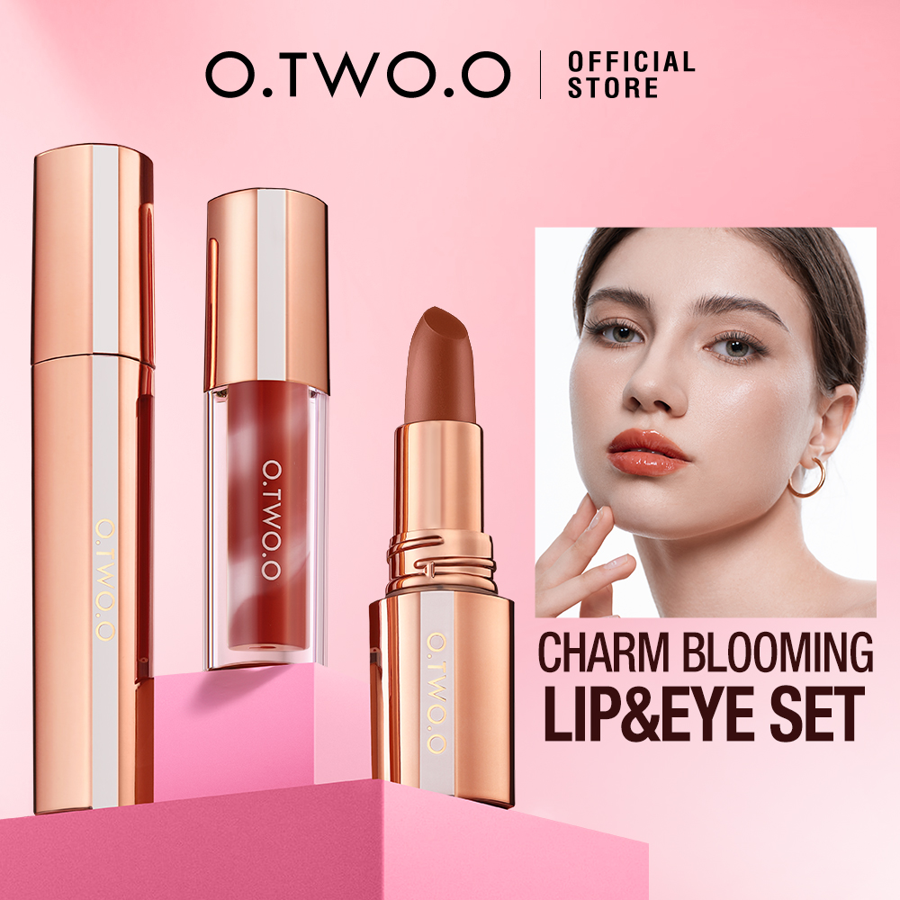Lip & Eye Makeup Set 3pcs Watery Lip Gloss+ Waterproof Matte Lipstick +Mascara Volumizing Long-lasting-O.TWO.O PH