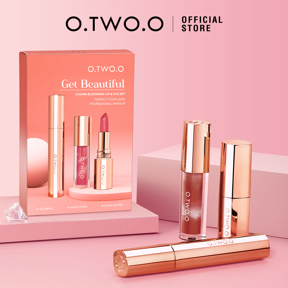 Lip & Eye Makeup Set 3pcs Watery Lip Gloss+ Waterproof Matte Lipstick +Mascara Volumizing Long-lasting-O.TWO.O PH