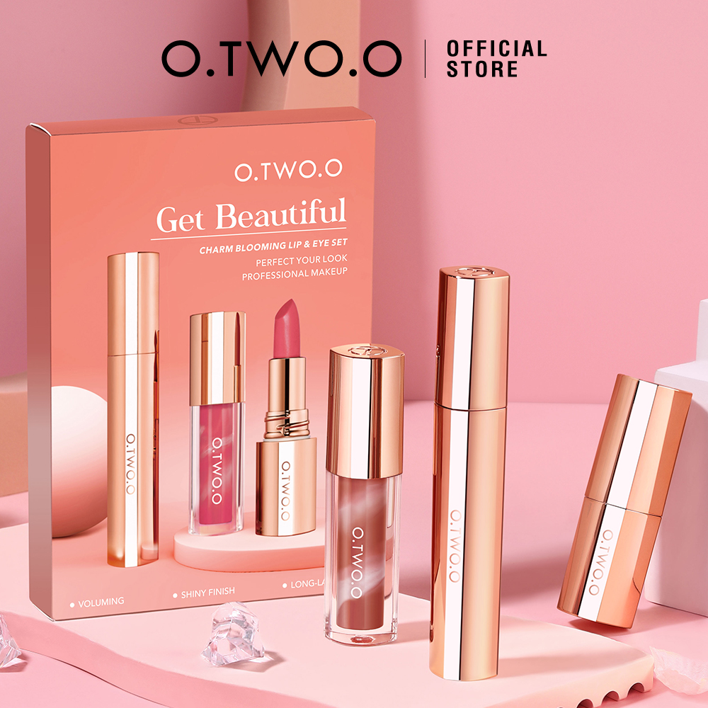 Lip & Eye Makeup Set 3pcs Watery Lip Gloss+ Waterproof Matte Lipstick +Mascara Volumizing Long-lasting-O.TWO.O PH