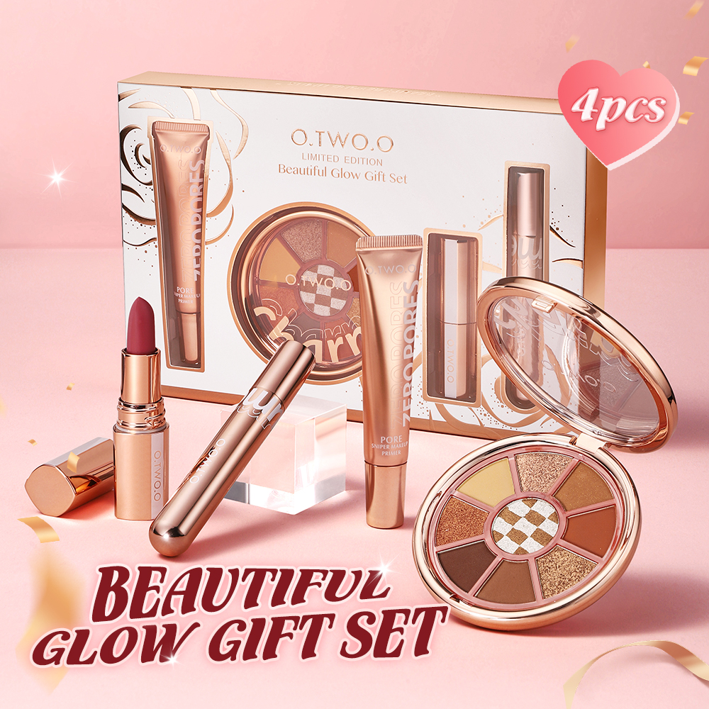 Beautiful Glow Gift Set 4 pcs Face Primer+ Eyeshadow Palette+ Mascara+ Lipstick Makeup Set-O.TWO.O PH